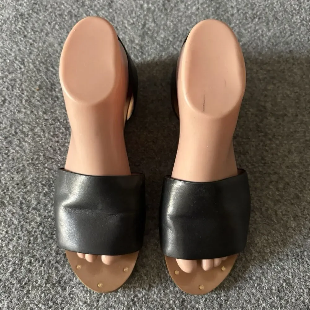 Madewell Thea Black Leather d'Orsay Flat Sandals Open Toe Minimalist Shoes 7.5 M